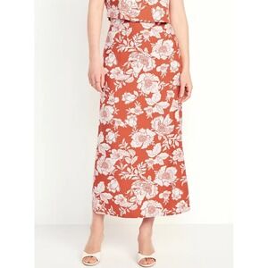 Old Navy sz XXL Womens Linen Red Floral Print Stretchy Pull On Maxi Dress Beach